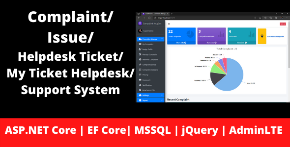✅ Complaint | Issue | Helpdesk Ticket | My Ticket HelpDesk Support System | ASP.NET Core | EF Core: Price: $49